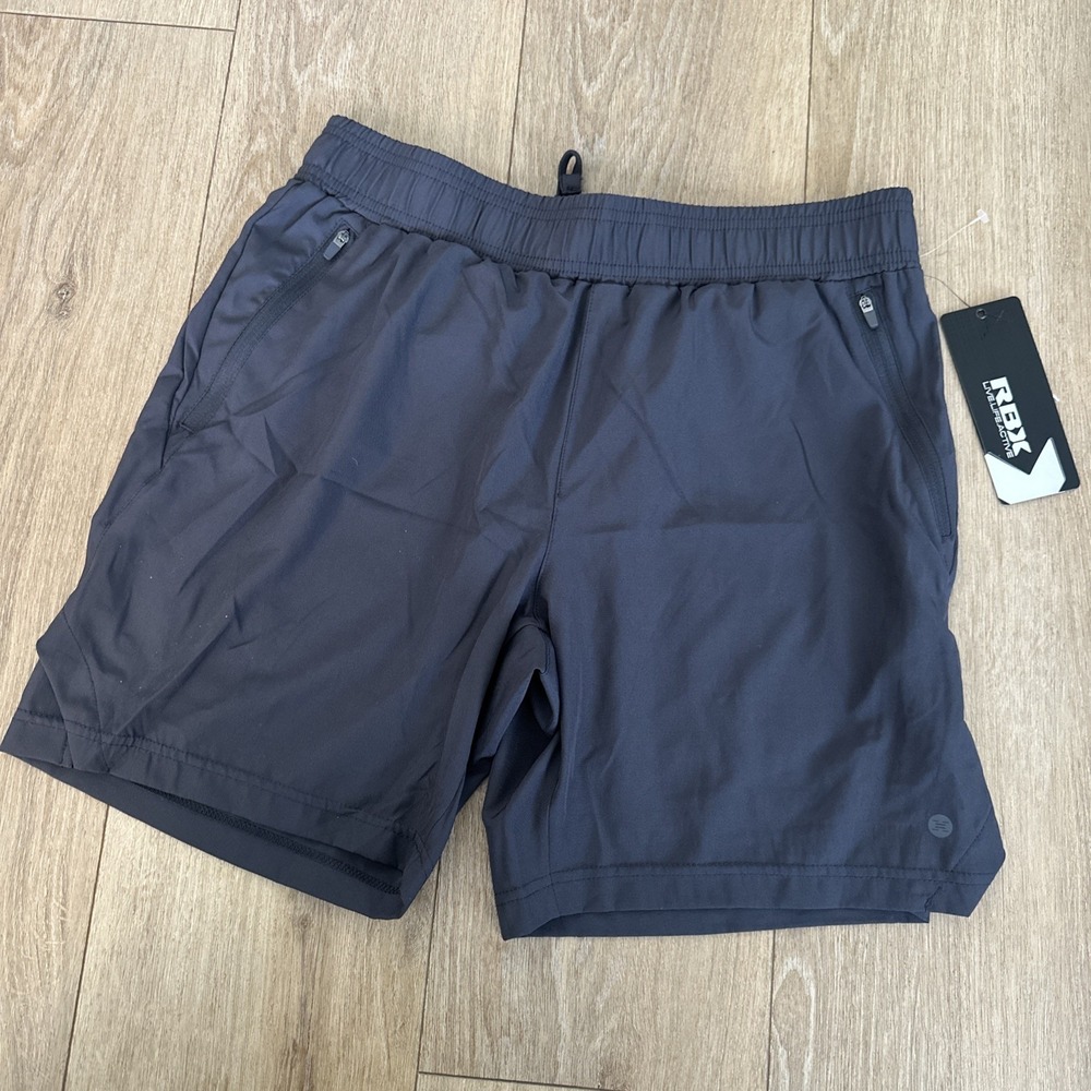 RBX Training Shorts Men's Performance Running‎ Gray Zip Pockets Medium NEW
